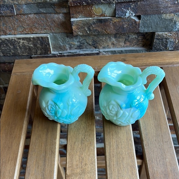 Vintage Avon Green Blue and White Floral Small Pitchers - Picture 3 of 12